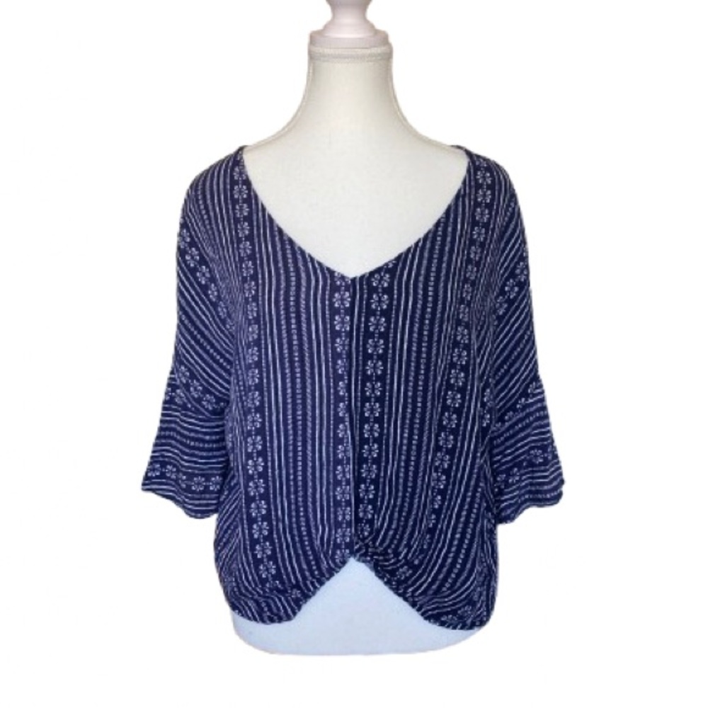 Chic Navy Patterned Women's Blouse